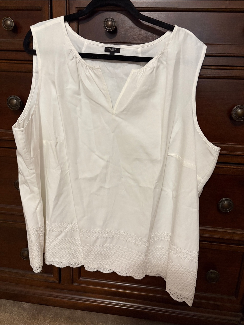 Talbots White Sleeveless Eyelet-Hem Tank